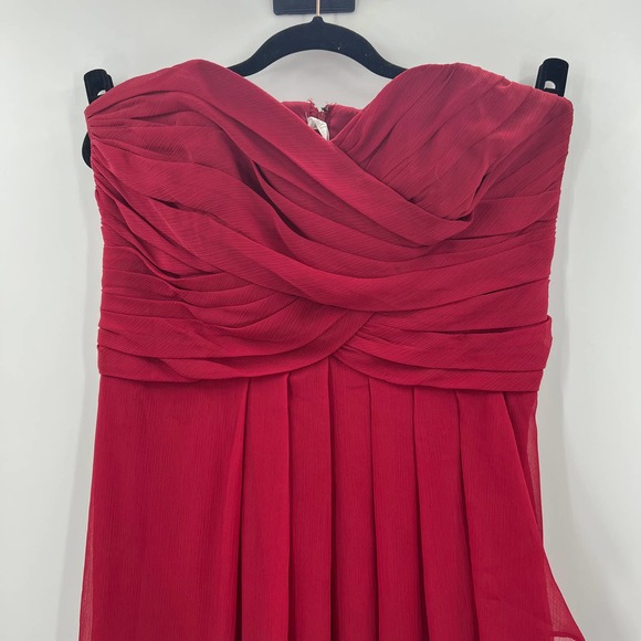 David's Bridal Chiffon Layered W10840 Short Strapless Dress Apple Lined Size 14 - Picture 2 of 8